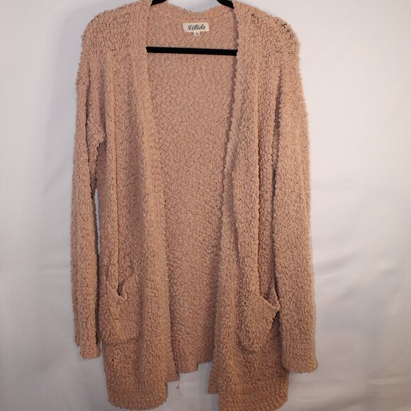 Listicle pale pink (blush) open-front "popcorn" knit cozy loungewear cardigan M - Picture 1 of 5
